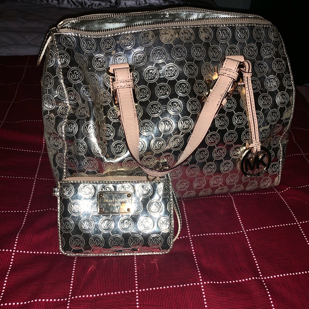 Metallic Gold Large Michael Kors Bag & Coin Pouch